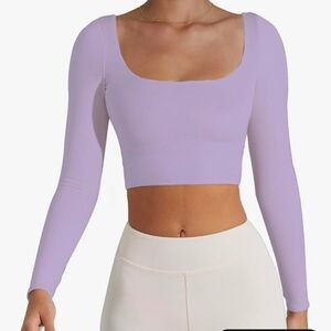 Square Neck Long Sleeve Crop Top - Lavender